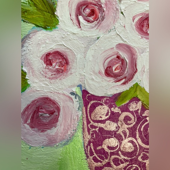 Pink Peonies “ An Original Still Life Acrylic Painting  12”x9” On Canvas - Picture 6 of 10